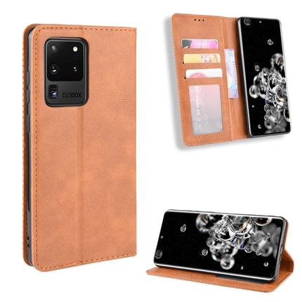 For Galaxy S20 Ultra/S20 Ultra 5G Magnetic Buckle Retro Crazy Horse Texture Horizontal Flip Leather Case , with Holder & Card Slots & Photo Frame(Brown)-garmade.com