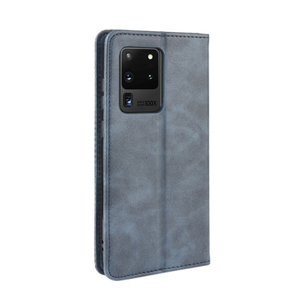 For Galaxy S20 Ultra/S20 Ultra 5G Magnetic Buckle Retro Crazy Horse Texture Horizontal Flip Leather Case , with Holder & Card Slots & Photo Frame(Blue)-garmade.com