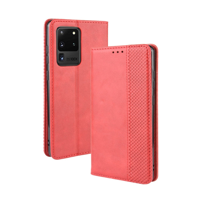 For Galaxy S20 Ultra/S20 Ultra 5G Magnetic Buckle Retro Crazy Horse Texture Horizontal Flip Leather Case , with Holder & Card Slots & Photo Frame(Red)-garmade.com