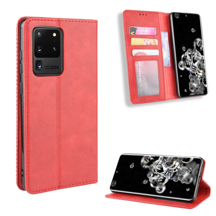 For Galaxy S20 Ultra/S20 Ultra 5G Magnetic Buckle Retro Crazy Horse Texture Horizontal Flip Leather Case , with Holder & Card Slots & Photo Frame(Red)-garmade.com
