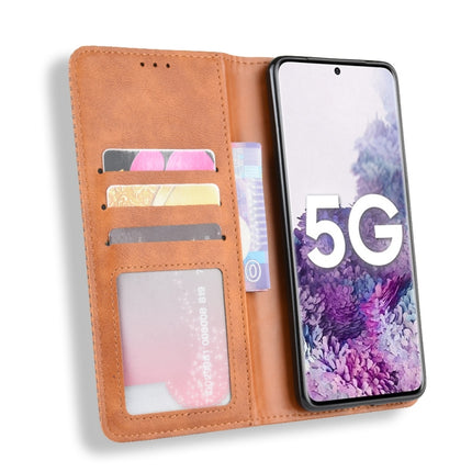 For Galaxy S20+/S20+5G Magnetic Buckle Retro Crazy Horse Texture Horizontal Flip Leather Case , with Holder & Card Slots & Photo Frame(Brown)-garmade.com