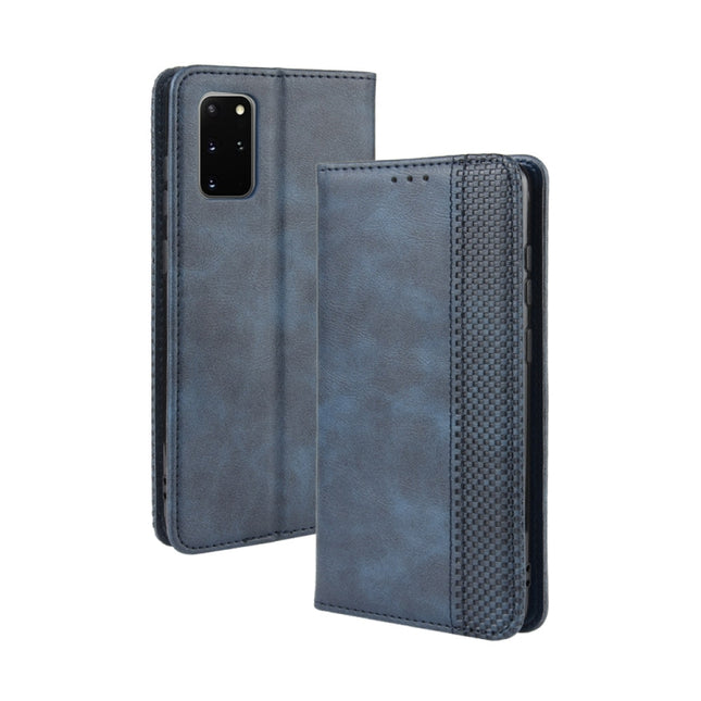 For Galaxy S20+/S20+5G Magnetic Buckle Retro Crazy Horse Texture Horizontal Flip Leather Case , with Holder & Card Slots & Photo Frame(Blue)-garmade.com