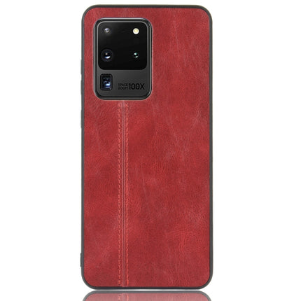 For Galaxy S20 Ultra Shockproof Sewing Cow Pattern Skin PC + PU + TPU Case(Red)-garmade.com