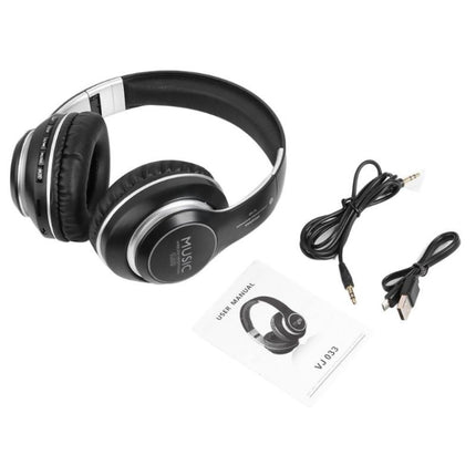 VJ033 Multi-function Upgrade Bluetooth 5.0 Headset Stereo Wireless LED Microphone FM Radio Headset(Black)-garmade.com