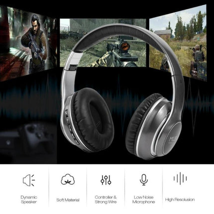 VJ033 Multi-function Upgrade Bluetooth 5.0 Headset Stereo Wireless LED Microphone FM Radio Headset(Gray)-garmade.com