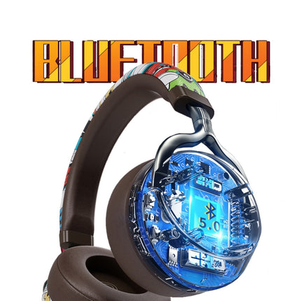 VJ086 Graffiti Headset Wireless Sports Bluetooth Headset Water Transfer Color Print Headset, Support TF, FM(Dazzle Colour)-garmade.com