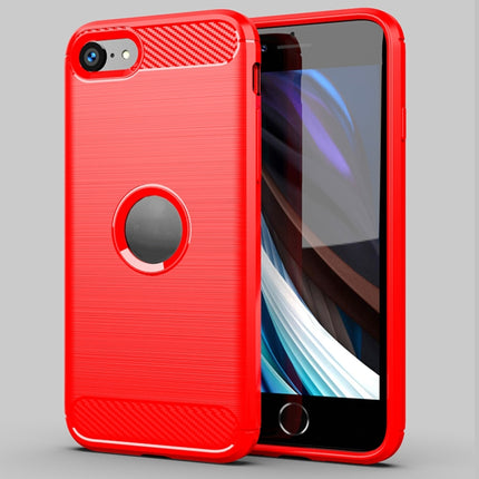 For iPhone SE 2020 Brushed Texture Carbon Fiber TPU Case(Red)-garmade.com