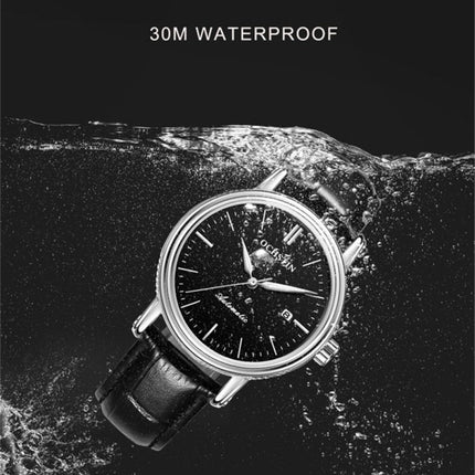 Ochstin 2024 Automatic Mechanical Watch Men Waterproof Calendar Leather Business Mechanical Men Watch(Coffee)-garmade.com