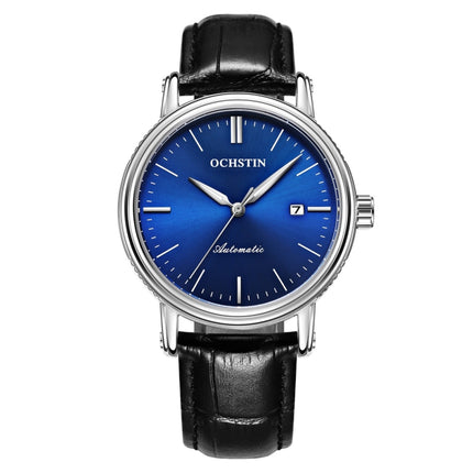 Ochstin 2024 Automatic Mechanical Watch Men Waterproof Calendar Leather Business Mechanical Men Watch(Blue)-garmade.com