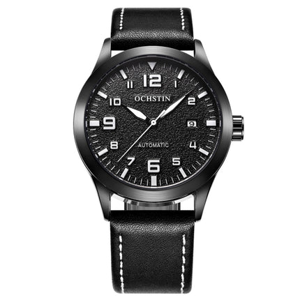 Ochstin 62028 Fashion Fully Automatic Mechanical Watch Waterproof Men Leisure Mechanical Watch Calendar Leather Watch(Black)-garmade.com