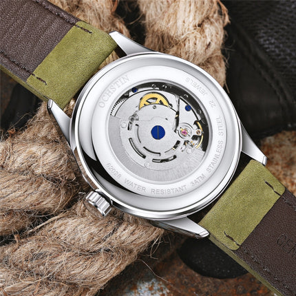 Ochstin 62028 Fashion Fully Automatic Mechanical Watch Waterproof Men Leisure Mechanical Watch Calendar Leather Watch(Black)-garmade.com