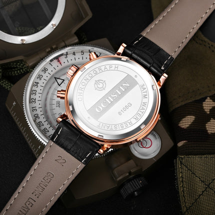 Ochstin 6105 Multi Function Watch Business Leisure Men Watch Waterproof Timing Quartz Watch Belt Watch(Rose Gold White)-garmade.com