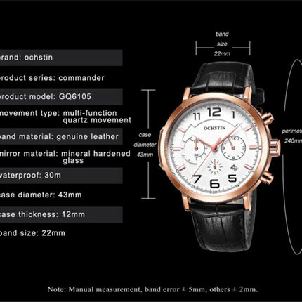 Ochstin 6105 Multi Function Watch Business Leisure Men Watch Waterproof Timing Quartz Watch Belt Watch(Coffee)-garmade.com