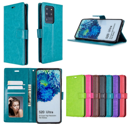For Galaxy S20 Ultra Crazy Horse Texture Horizontal Flip Leather Case with Holder & Card Slots & Wallet & Photo Frame(Blue)-garmade.com