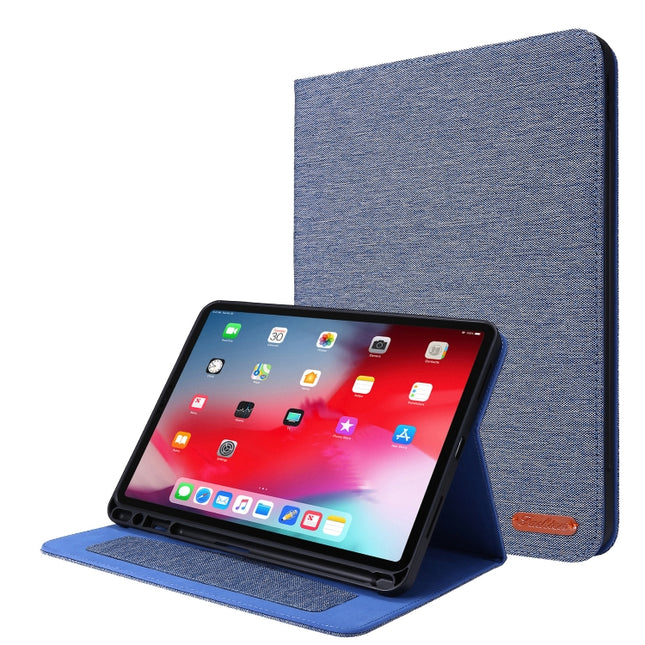 For iPad Pro 11(2020) Horizontal Flip TPU + Fabric PU Leather Protective Tablet Case with Name Card Clip(Deep Blue)-garmade.com