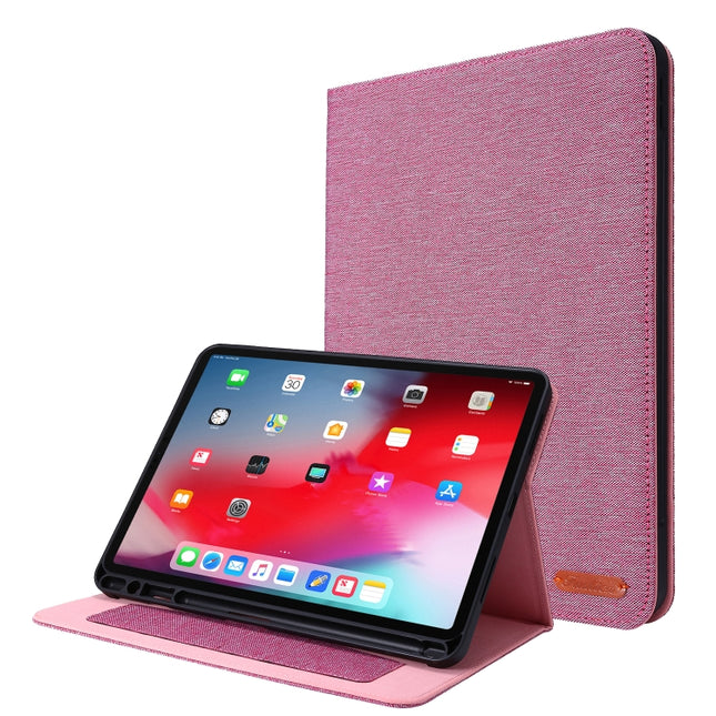 For iPad Pro 11(2020) Horizontal Flip TPU + Fabric PU Leather Protective Tablet Case with Name Card Clip(Rose Red)-garmade.com