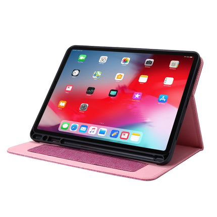 For iPad Pro 11(2020) Horizontal Flip TPU + Fabric PU Leather Protective Tablet Case with Name Card Clip(Rose Red)-garmade.com