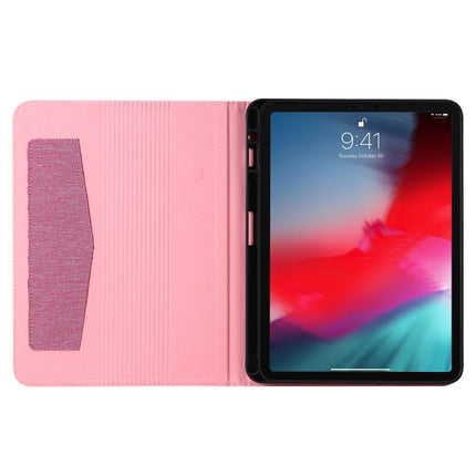 For iPad Pro 11(2020) Horizontal Flip TPU + Fabric PU Leather Protective Tablet Case with Name Card Clip(Rose Red)-garmade.com