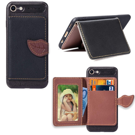 For iPhone SE 2020 Leaf Buckle Litchi Texture Card Holder PU + TPU Case with Card Slot & Wallet & Holder & Photo Frame(Black)-garmade.com