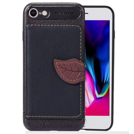 For iPhone SE 2020 Leaf Buckle Litchi Texture Card Holder PU + TPU Case with Card Slot & Wallet & Holder & Photo Frame(Black)-garmade.com