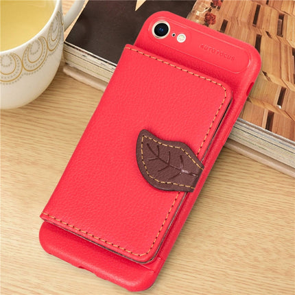 For iPhone SE 2020 Leaf Buckle Litchi Texture Card Holder PU + TPU Case with Card Slot & Wallet & Holder & Photo Frame(Red)-garmade.com