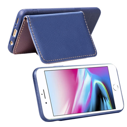 For iPhone SE 2020 Leaf Buckle Litchi Texture Card Holder PU + TPU Case with Card Slot & Wallet & Holder & Photo Frame(Blue)-garmade.com