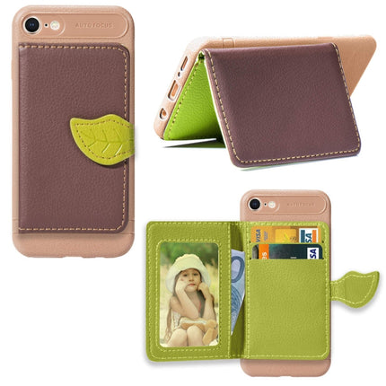 For iPhone SE 2020 Leaf Buckle Litchi Texture Card Holder PU + TPU Case with Card Slot & Wallet & Holder & Photo Frame(Brown)-garmade.com