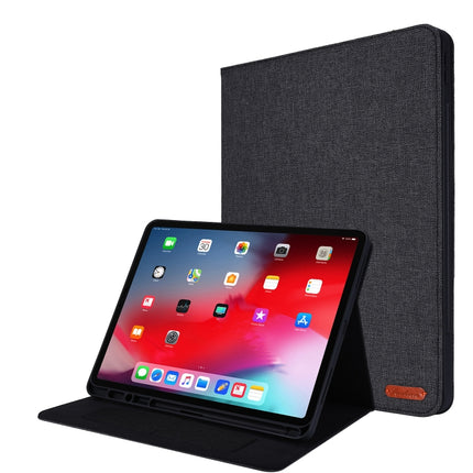 For iPad Pro 12.9(2020) Horizontal Flip TPU + Fabric PU Leather Protective Case with Name Card Clip(Black)-garmade.com