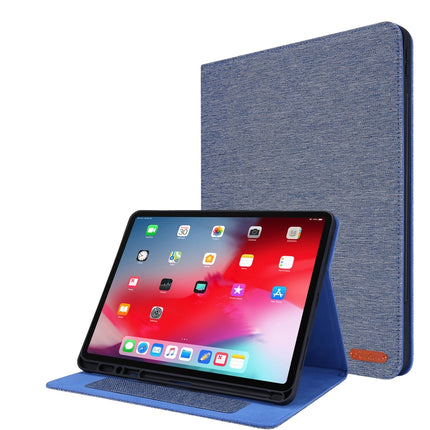 For iPad Pro 12.9(2020) Horizontal Flip TPU + Fabric PU Leather Protective Case with Name Card Clip(Deep Blue)-garmade.com