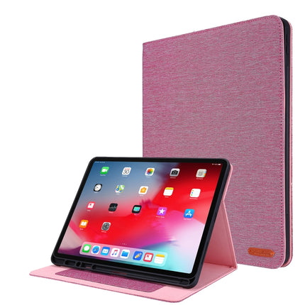 For iPad Pro 12.9(2020) Horizontal Flip TPU + Fabric PU Leather Protective Case with Name Card Clip(Rose Red)-garmade.com