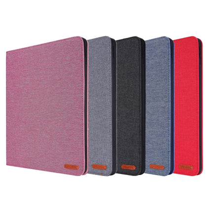 For iPad Pro 12.9(2020) Horizontal Flip TPU + Fabric PU Leather Protective Case with Name Card Clip(Rose Red)-garmade.com