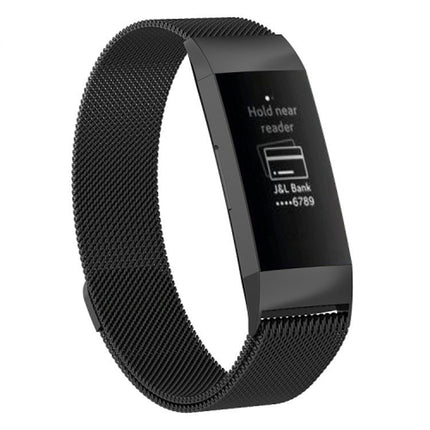 Stainless Steel Magnet Wrist Strap for FITBIT Charge 4， Large Size: 210x18mm(Black)-garmade.com