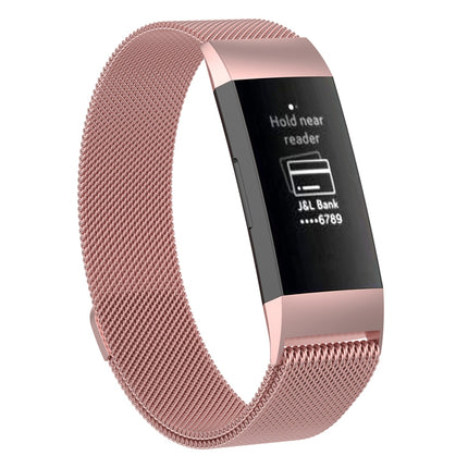 Stainless Steel Magnet Wrist Strap for FITBIT Charge 4， Large Size: 210x18mm(Pink)-garmade.com