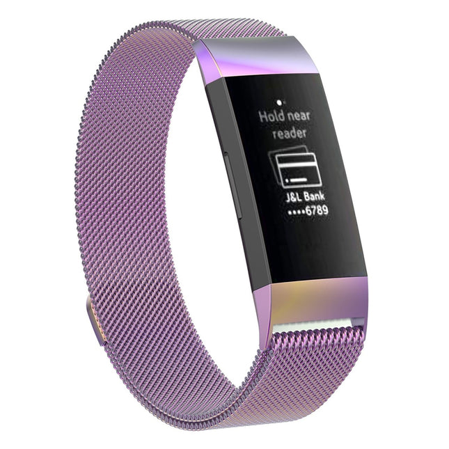 Stainless Steel Magnet Wrist Strap for FITBIT Charge 4， Large Size: 210x18mm(Light Purple)-garmade.com
