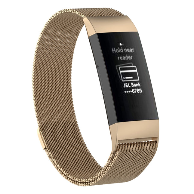 Stainless Steel Magnet Wrist Strap for FITBIT Charge 4，Small Size: 190x18mm(Champagne Gold)-garmade.com