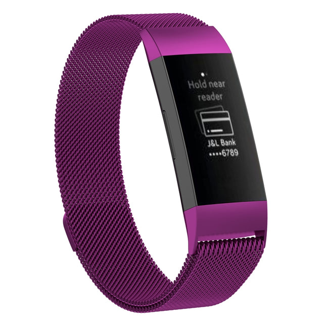 Stainless Steel Magnet Wrist Strap for FITBIT Charge 4，Small Size: 190x18mm(Dark Purple)-garmade.com
