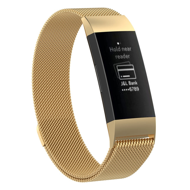 Stainless Steel Magnet Wrist Strap for FITBIT Charge 4，Small Size: 190x18mm(Gold)-garmade.com