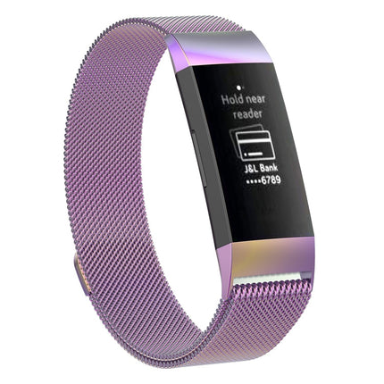 Stainless Steel Magnet Wrist Strap for FITBIT Charge 4，Small Size: 190x18mm(Light Purple)-garmade.com