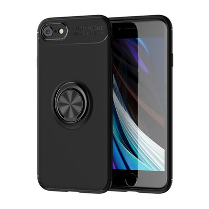 For iPhone SE 2020 Metal Ring Holder 360 Degree Rotating TPU Case(Black+Black)-garmade.com