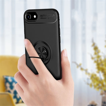 For iPhone SE 2020 Metal Ring Holder 360 Degree Rotating TPU Case(Black+Black)-garmade.com