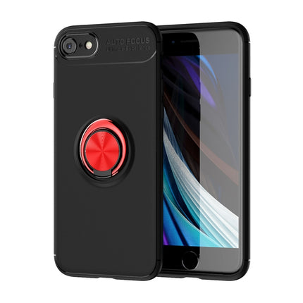 For iPhone SE 2020 Metal Ring Holder 360 Degree Rotating TPU Case(Black+ Red)-garmade.com