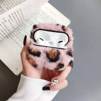 For Apple AirPods Pro Plush Bluetooth Headphone Protective Case(Leopard Pink)-garmade.com