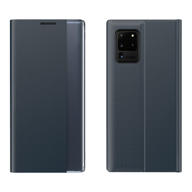 For Galaxy S20 Side Display Magnetic Horizontal Flip Plain Texture Cloth + PC Case with Holder & Sleep / Wake-up Function(Dark Blue)-garmade.com