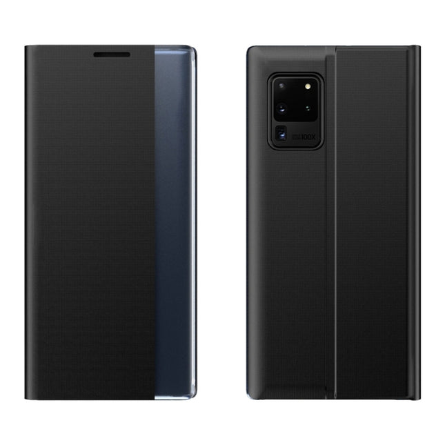 For Galaxy S20 Side Display Magnetic Horizontal Flip Plain Texture Cloth + PC Case with Holder & Sleep / Wake-up Function(Black)-garmade.com