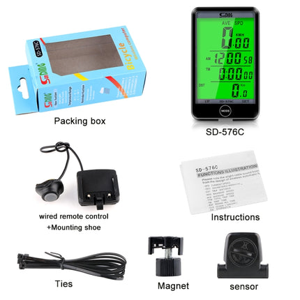 SUNDING SD-576C Bicycle LCD Backlight Stopwatch Bike Speedometer Cycling Odometer Stopwatch(Blue)-garmade.com