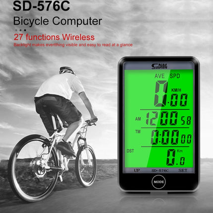SUNDING SD-576C Bicycle LCD Backlight Stopwatch Bike Speedometer Cycling Odometer Stopwatch(Yellow)-garmade.com