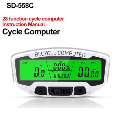 SUNDING SD-558C Bicycle Computer Wireless Digital LCD Backlight Road Speedometer Stopwatch Speedometer-garmade.com