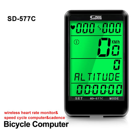 SUNDING SD-577C Cycling Computer LCD Backlight Waterproof Wireless Stopwatch MTB Bike Odometer Stopwatch Bicycle Speedometer-garmade.com