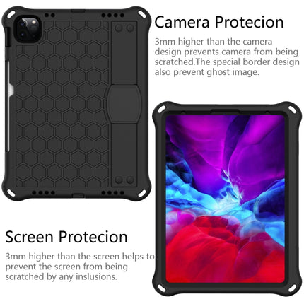 For iPad Pro 11 2020 Honeycomb Design EVA + PC Four Corner Anti Falling Flat Protective Shell With Straps(Black+Black)-garmade.com