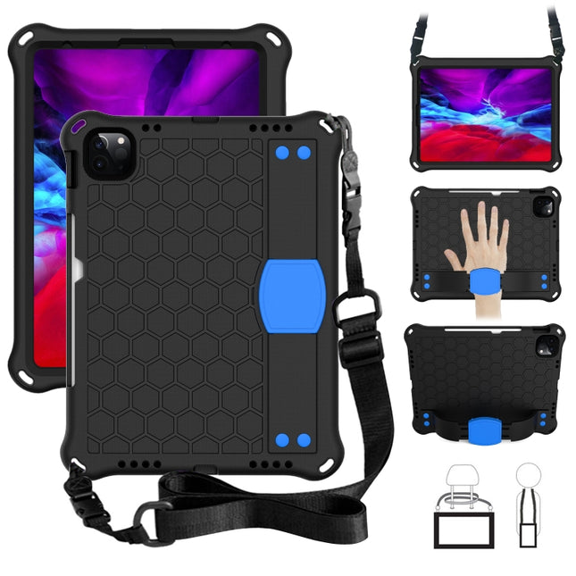 For iPad Pro 11 2020 Honeycomb Design EVA + PC Four Corner Anti Falling Flat Protective Shell With Straps(Black+Blue)-garmade.com
